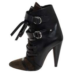 Isabel Marant Black/Green Suede and Leather Royston Buckle Ankle Boots Size 40