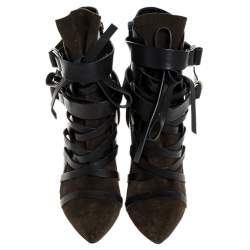 Isabel Marant Black/Green Suede and Leather Royston Buckle Ankle Boots Size 40