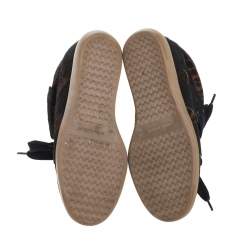 Pre Owned Isabel Marant Black Printed Ponyskin and Suede Blossom Lace Up Wedge Sneakers Size 39