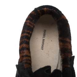 Pre Owned Isabel Marant Black Printed Ponyskin and Suede Blossom Lace Up Wedge Sneakers Size 39