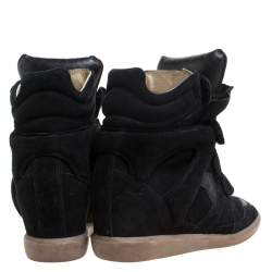 Pre Owned Isabel Marant Black Suede And Leather Bekett Wedge High Top Sneakers Size 38
