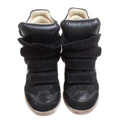 Pre Owned Isabel Marant Black Suede And Leather Bekett Wedge High Top Sneakers Size 38