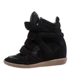 Pre Owned Isabel Marant Black Suede And Leather Bekett Wedge High Top Sneakers Size 38