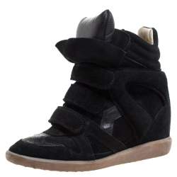 Pre Owned Isabel Marant Black Suede And Leather Bekett Wedge High Top Sneakers Size 38