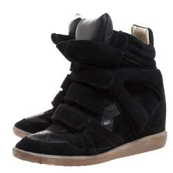 Pre Owned Isabel Marant Black Suede And Leather Bekett Wedge High Top Sneakers Size 38