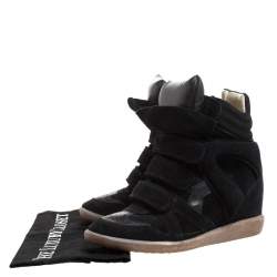 Pre Owned Isabel Marant Black Suede And Leather Bekett Wedge High Top Sneakers Size 38
