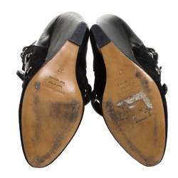 Pre Owned Isabel Marant Black Suede and Leather Scarlet Wedge Boots Size 37