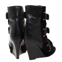 Pre Owned Isabel Marant Black Suede and Leather Scarlet Wedge Boots Size 37
