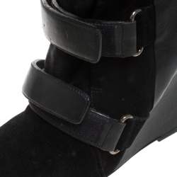Pre Owned Isabel Marant Black Suede and Leather Scarlet Wedge Boots Size 37