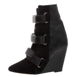 Pre Owned Isabel Marant Black Suede and Leather Scarlet Wedge Boots Size 37