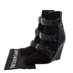 Pre Owned Isabel Marant Black Suede and Leather Scarlet Wedge Boots Size 37