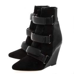 Pre Owned Isabel Marant Black Suede and Leather Scarlet Wedge Boots Size 37