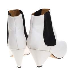 Pre Owned Isabel Marant White Leather And Black Elastic Lashby Ankle Boots Size 40