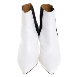 Pre Owned Isabel Marant White Leather And Black Elastic Lashby Ankle Boots Size 40