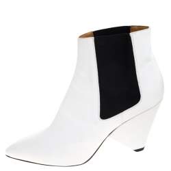 Pre Owned Isabel Marant White Leather And Black Elastic Lashby Ankle Boots Size 40