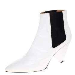 Pre Owned Isabel Marant White Leather And Black Elastic Lashby Ankle Boots Size 40