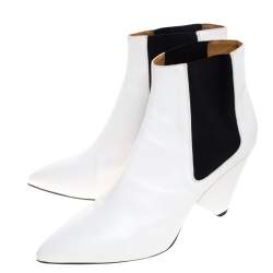 Pre Owned Isabel Marant White Leather And Black Elastic Lashby Ankle Boots Size 40