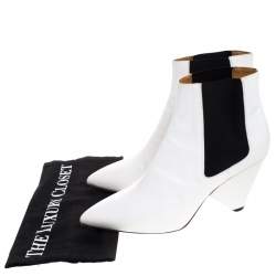Pre Owned Isabel Marant White Leather And Black Elastic Lashby Ankle Boots Size 40