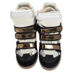 Isabel Marant Tricolor Python Embossed And Suede Leather Bekett Wedge High Top Sneakers Size 39