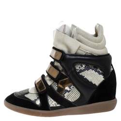 Isabel Marant Tricolor Python Embossed And Suede Leather Bekett Wedge High Top Sneakers Size 39