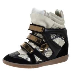 Isabel Marant Tricolor Python Embossed And Suede Leather Bekett Wedge High Top Sneakers Size 39