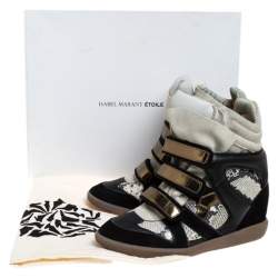 Isabel Marant Tricolor Python Embossed And Suede Leather Bekett Wedge High Top Sneakers Size 39