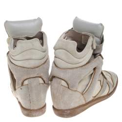 Pre Owned Isabel Marant Grey/Brown Suede And Leather Bekett Wedge Sneakers Size 40