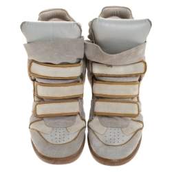 Pre Owned Isabel Marant Grey/Brown Suede And Leather Bekett Wedge Sneakers Size 40