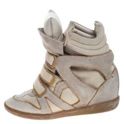 Pre Owned Isabel Marant Grey/Brown Suede And Leather Bekett Wedge Sneakers Size 40