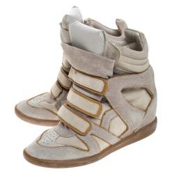 Pre Owned Isabel Marant Grey/Brown Suede And Leather Bekett Wedge Sneakers Size 40
