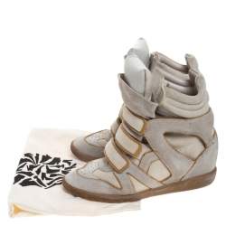 Pre Owned Isabel Marant Grey/Brown Suede And Leather Bekett Wedge Sneakers Size 40