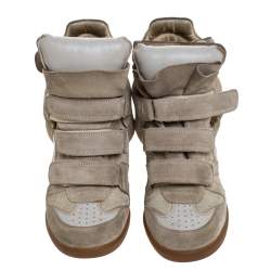 Isabel Marant Light Olive Green Suede Bekett Wedge Sneakers Size 37