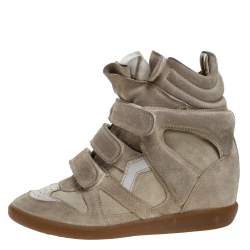 Isabel Marant Light Olive Green Suede Bekett Wedge Sneakers Size 37
