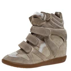 Isabel Marant Light Olive Green Suede Bekett Wedge Sneakers Size 37