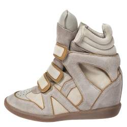 Pre Owned Isabel Marant Grey/Brown Suede And Leather Bekett Wedge Sneakers Size 37