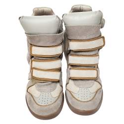 Pre Owned Isabel Marant Grey/Brown Suede And Leather Bekett Wedge Sneakers Size 37