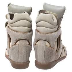 Pre Owned Isabel Marant Grey/Brown Suede And Leather Bekett Wedge Sneakers Size 37
