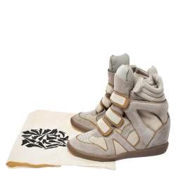 Pre Owned Isabel Marant Grey/Brown Suede And Leather Bekett Wedge Sneakers Size 37