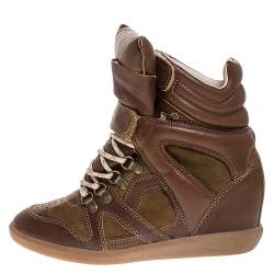 Isabel Marant Brown Leather and Suede Bekett Wedge Sneakers Size 38