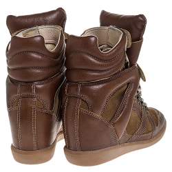 Isabel Marant Brown Leather and Suede Bekett Wedge Sneakers Size 38