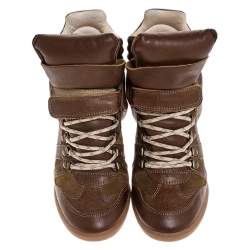 Isabel Marant Brown Leather and Suede Bekett Wedge Sneakers Size 38