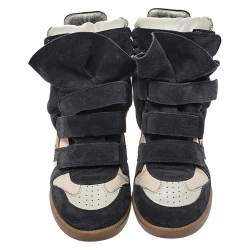 Pre Owned Isabel Marant Black Suede And White Canvas Bekett Wedge Sneakers Size 38