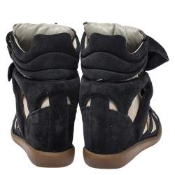 Pre Owned Isabel Marant Black Suede And White Canvas Bekett Wedge Sneakers Size 38