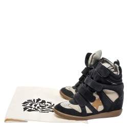 Pre Owned Isabel Marant Black Suede And White Canvas Bekett Wedge Sneakers Size 38