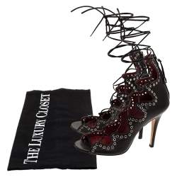 Pre Owned Isabel Marant Black Leather Eyelet Embellished Lace Up Lelie Sandals Size 38