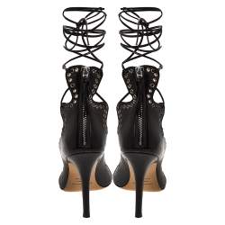 Pre Owned Isabel Marant Black Leather Eyelet Embellished Lace Up Lelie Sandals Size 38