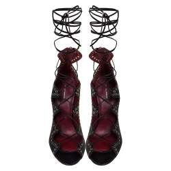 Pre Owned Isabel Marant Black Leather Eyelet Embellished Lace Up Lelie Sandals Size 38