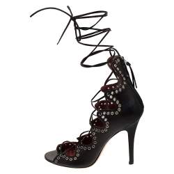 Pre Owned Isabel Marant Black Leather Eyelet Embellished Lace Up Lelie Sandals Size 38