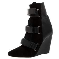 Isabel Marant Black Suede and Leather Scarlet Wedge Boots Size 37