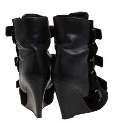 Isabel Marant Black Suede and Leather Scarlet Wedge Boots Size 37